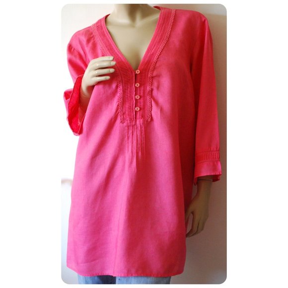 Coldwater Creek Tops - Coldwater Creek Pink 100% Linen Tunic Top Blouse Shirt Plus Size 2X